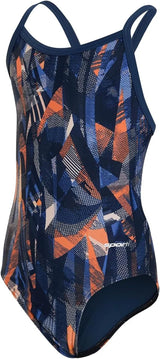 Sporti Girls' Athletic Thin Strap One-Piece Swimsuit, Abstract Printed Suit