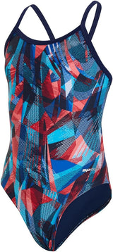 Sporti Girls' Athletic Thin Strap One-Piece Swimsuit, Abstract Printed Suit