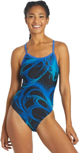 Sporti Women's Athletic Thin Strap One Piece Swimsuit, Abstract Printed