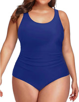 Plus Size One Piece Athletic Swimsuit Tummy Control Ruched Bathing Suit