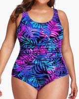 Plus Size One Piece Athletic Swimsuit Tummy Control Ruched Bathing Suit