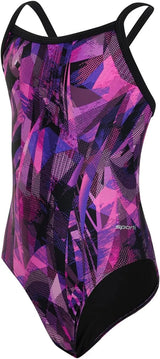 Sporti Girls' Athletic Thin Strap One-Piece Swimsuit, Abstract Printed Suit