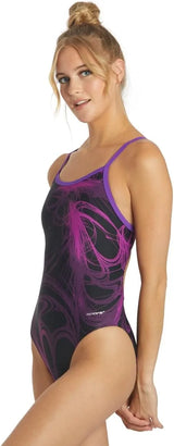 Sporti Women's Athletic Thin Strap One Piece Swimsuit, Abstract Printed