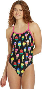 Sporti Women's Athletic Thin Strap One Piece Swimsuit, Abstract Printed