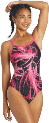 Sporti Women's Athletic Thin Strap One Piece Swimsuit, Abstract Printed