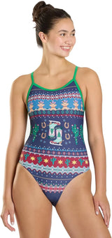 Sporti Girls' & Women's Athletic Thin Strap Lycra Printed One-Piece Suit
